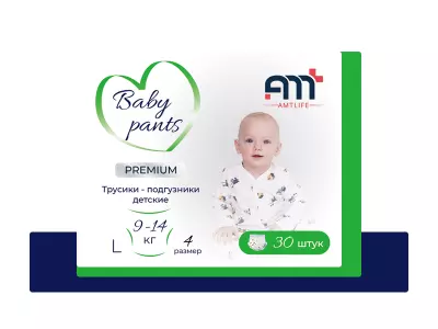Подгузники трусики AMTLIFE premium 4, размер L, на 9-14 кг, 30 шт